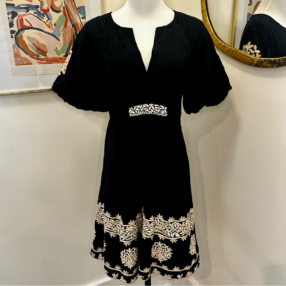 Anthropologie Black & White Flutter Sleeve Mini Dress with POCKETS - Size 2